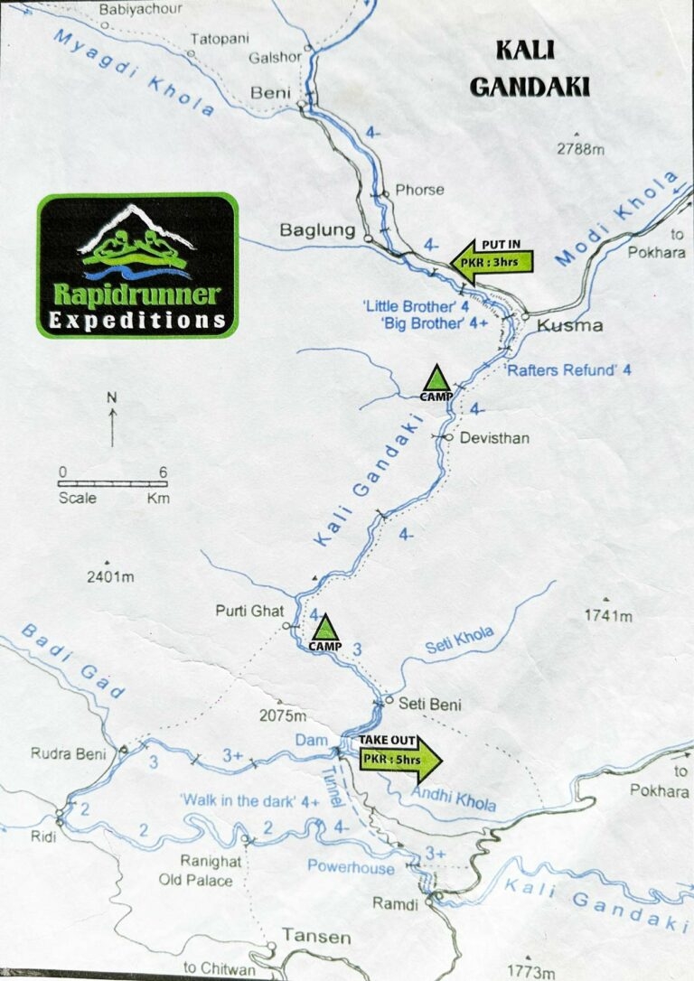 route map of Kali Gandaki River Rafting