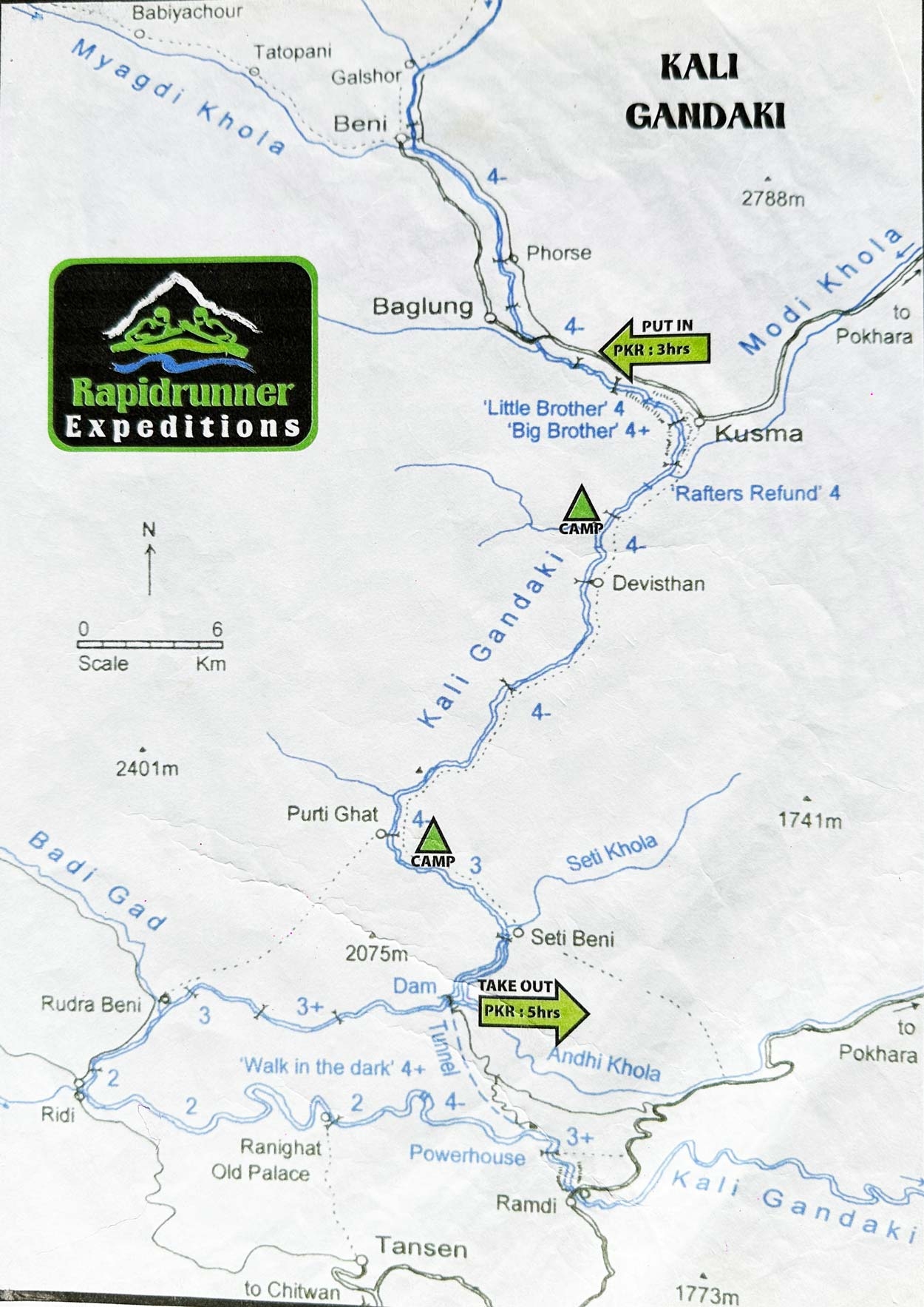 route map of Lower Kali Gandaki Kayak School
